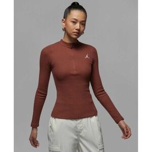 Nike Jordan Women's Long-sleeve 1/2-zip Knit Top  Brown, Small